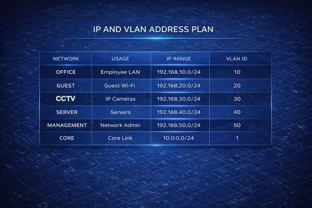 CCTV IP and VLAN planning diagram.