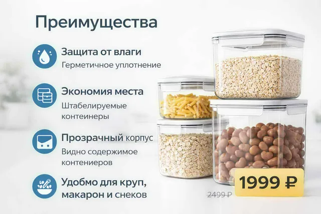 Русскоязычная товарная карточка набора контейнеров.