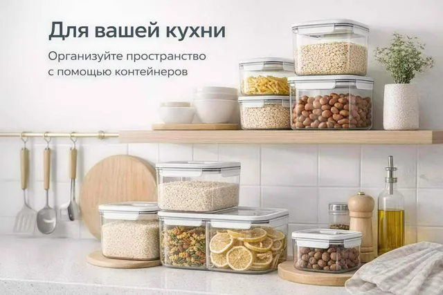 Русскоязычная товарная карточка для кухонного хранения.