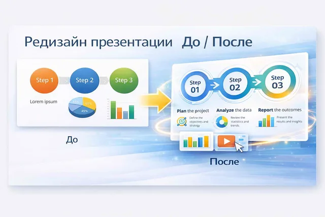 Presentation redesign before and after sample.